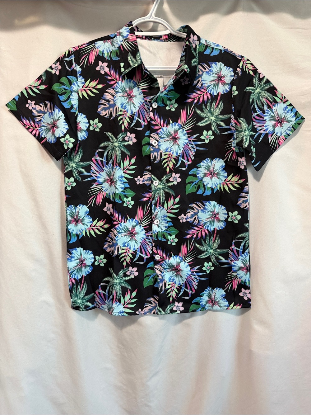 Kids Black Tropical Floral Button-Down Shirt